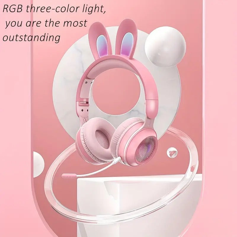 Casque Sans Fil Lapin Mignon avec LED RGB pour Enfants