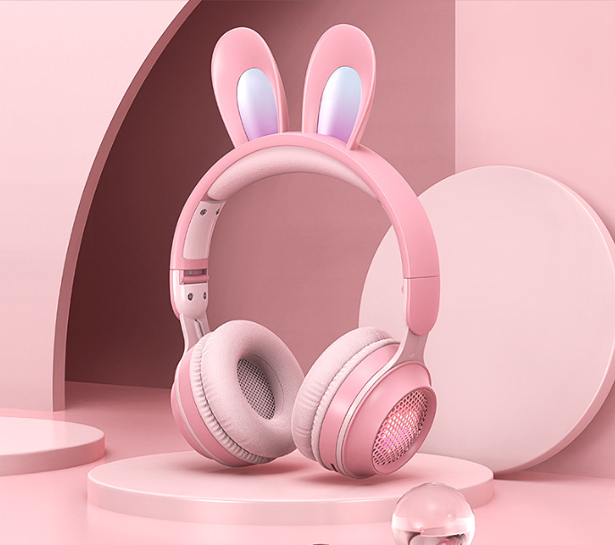 Casque Sans Fil Lapin Mignon avec LED RGB pour Enfants