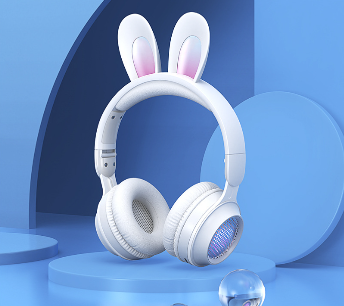 Casque Sans Fil Lapin Mignon avec LED RGB pour Enfants