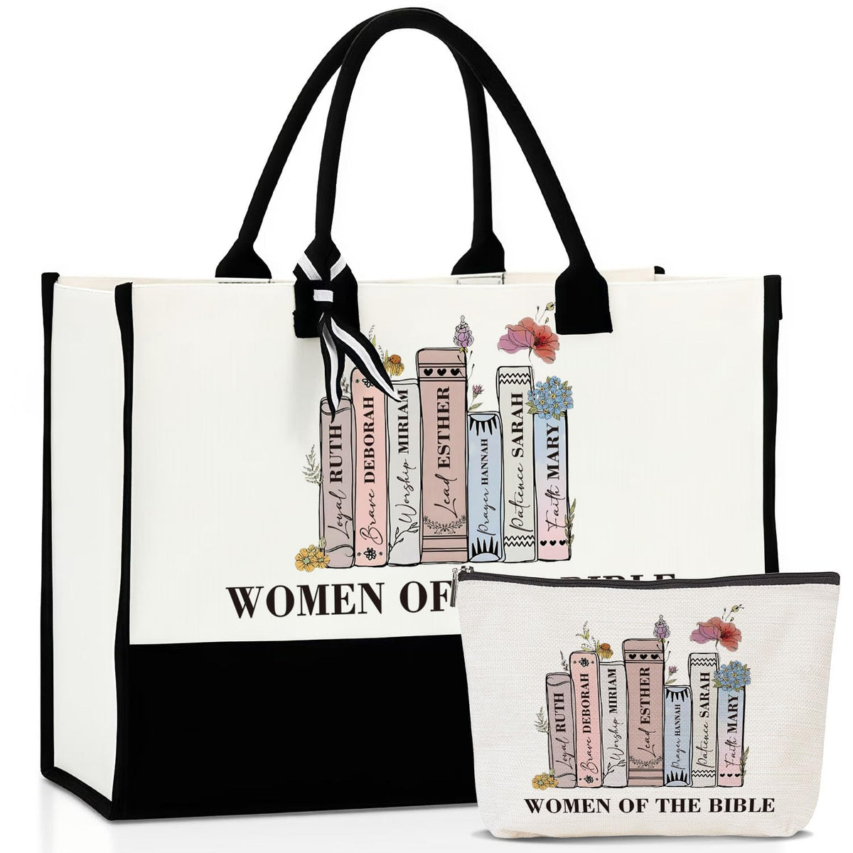 Ensemble sac fourre-tout et trousse avec versets bibliques – Cadeau chrétien pour femme