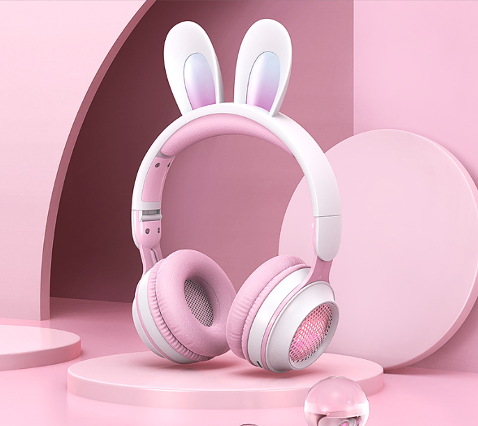 Casque Sans Fil Lapin Mignon avec LED RGB pour Enfants