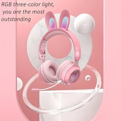 Casque Sans Fil Lapin Mignon avec LED RGB pour Enfants