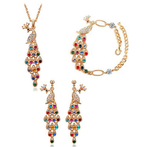 Parure de Bijoux Paon en Cristal pour Accessoires de Mariée