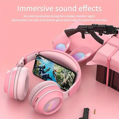 Casque Sans Fil Lapin Mignon avec LED RGB pour Enfants