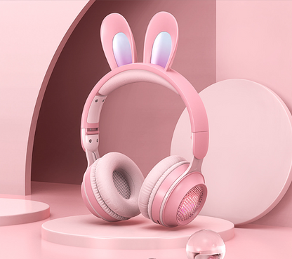 Casque Sans Fil Lapin Mignon avec LED RGB pour Enfants