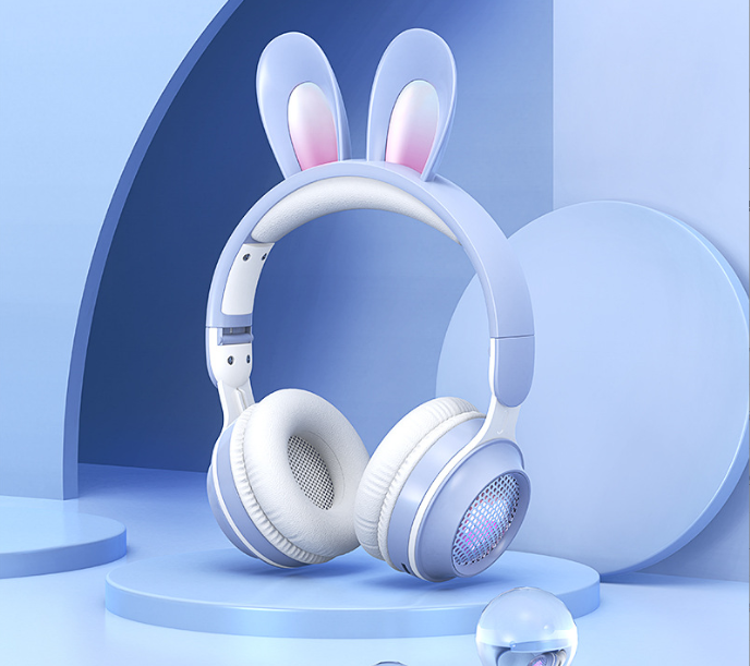 Casque Sans Fil Lapin Mignon avec LED RGB pour Enfants