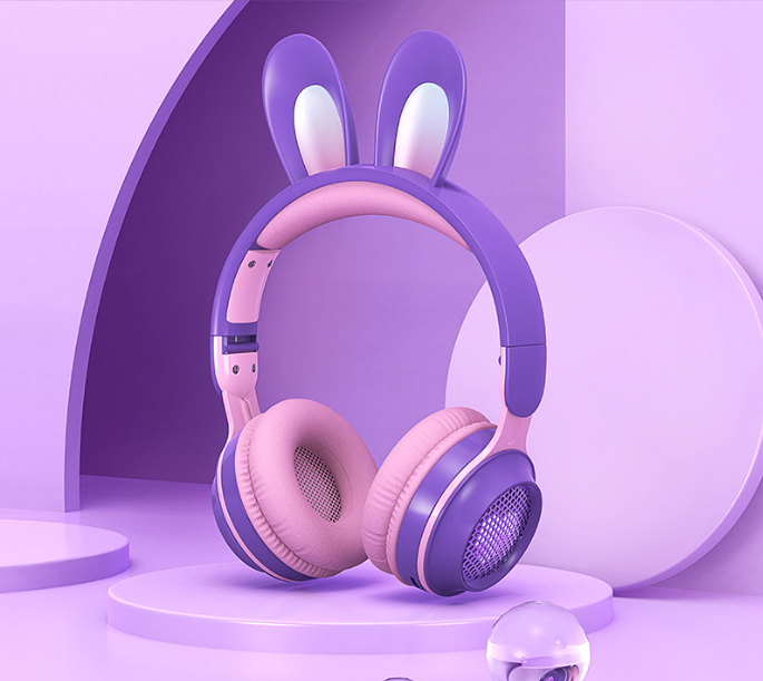Casque Sans Fil Lapin Mignon avec LED RGB pour Enfants