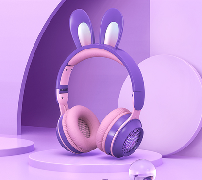 Casque Sans Fil Lapin Mignon avec LED RGB pour Enfants