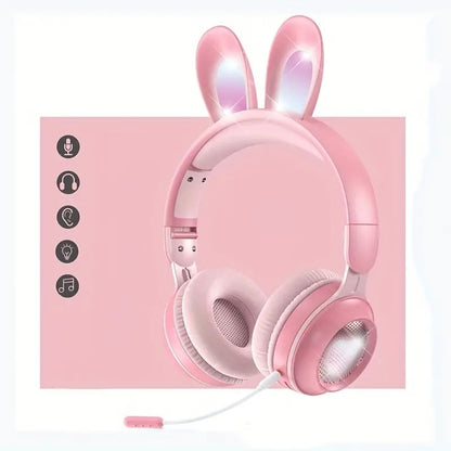 Casque Sans Fil Lapin Mignon avec LED RGB pour Enfants